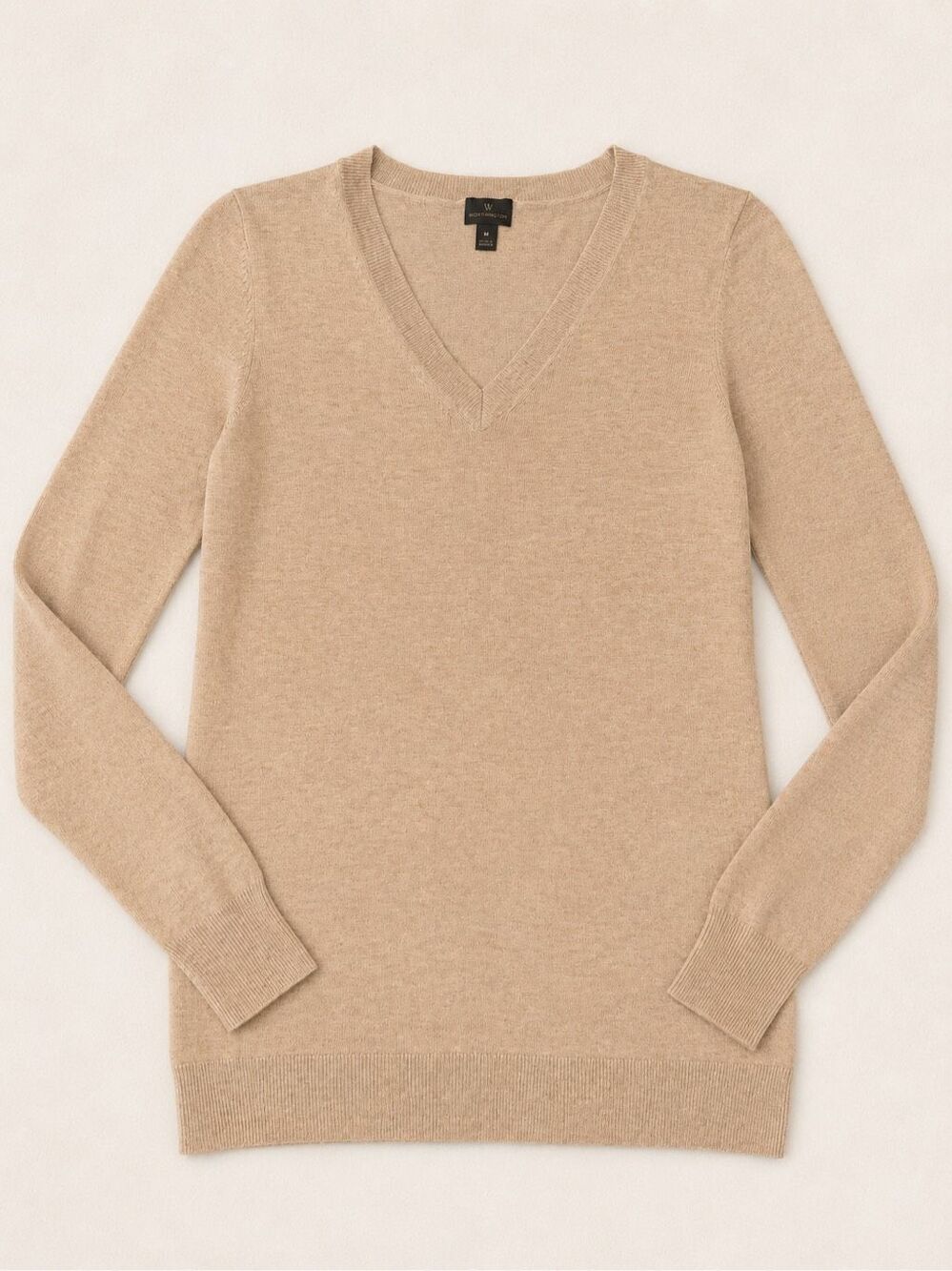 Worthington Women’s Medium Beige Tan V-Neck Lightweight Knit Pullover Sweater